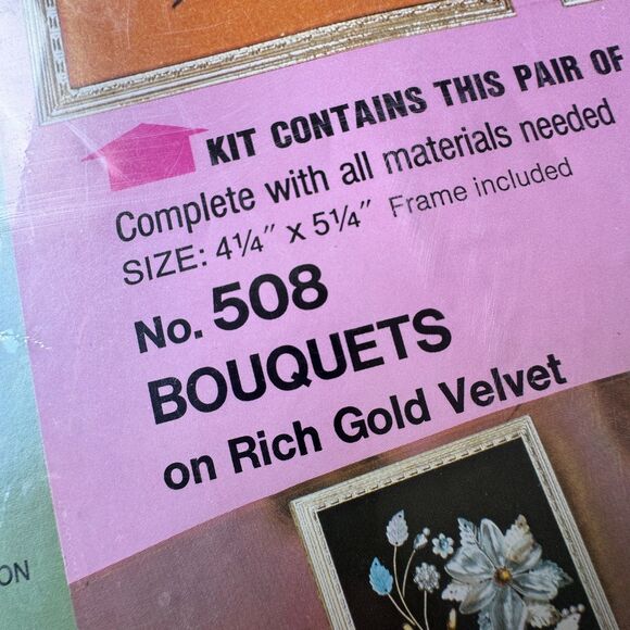 Vintage Jewelette No. 508 Bouquets Framed Gold Velvet Miniatures Craft Kit - Picture 5 of 6